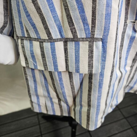 Kasper Striped Linen Blend One Button Blazer Jacket Size 14W - Picture 4 of 10